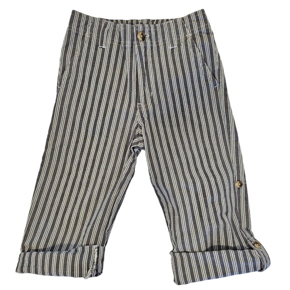 Janie and Jack Boys Stripe Blue White Pant Cropped Roll Tab Pant Size 3 Cotton - Picture 3 of 8